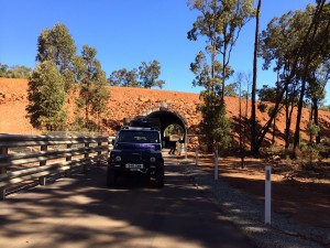 Tunnel through a Bauxite mine track - the very large tipper trucks travel up and down this ramp.