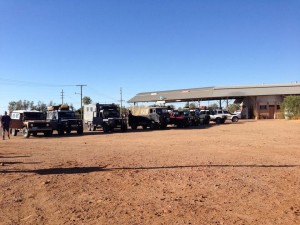 An impromptu line up of Land Rovers in Birdsville