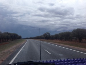 Heading into the storm on the Barrier Highway towards Cobar