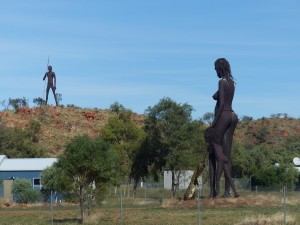 Sculptures at the entrance to the roadhouse