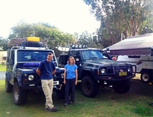 Our Defender next to Celia and Eugene's truck.