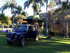 Camp set up at Nambucca Heads - a bit of a tropical feel under the palm trees