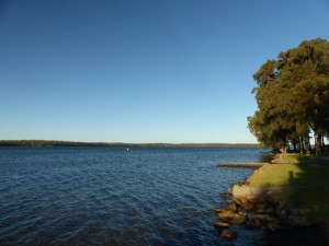 A view of a very windy Lake Macquarie from the camp site.